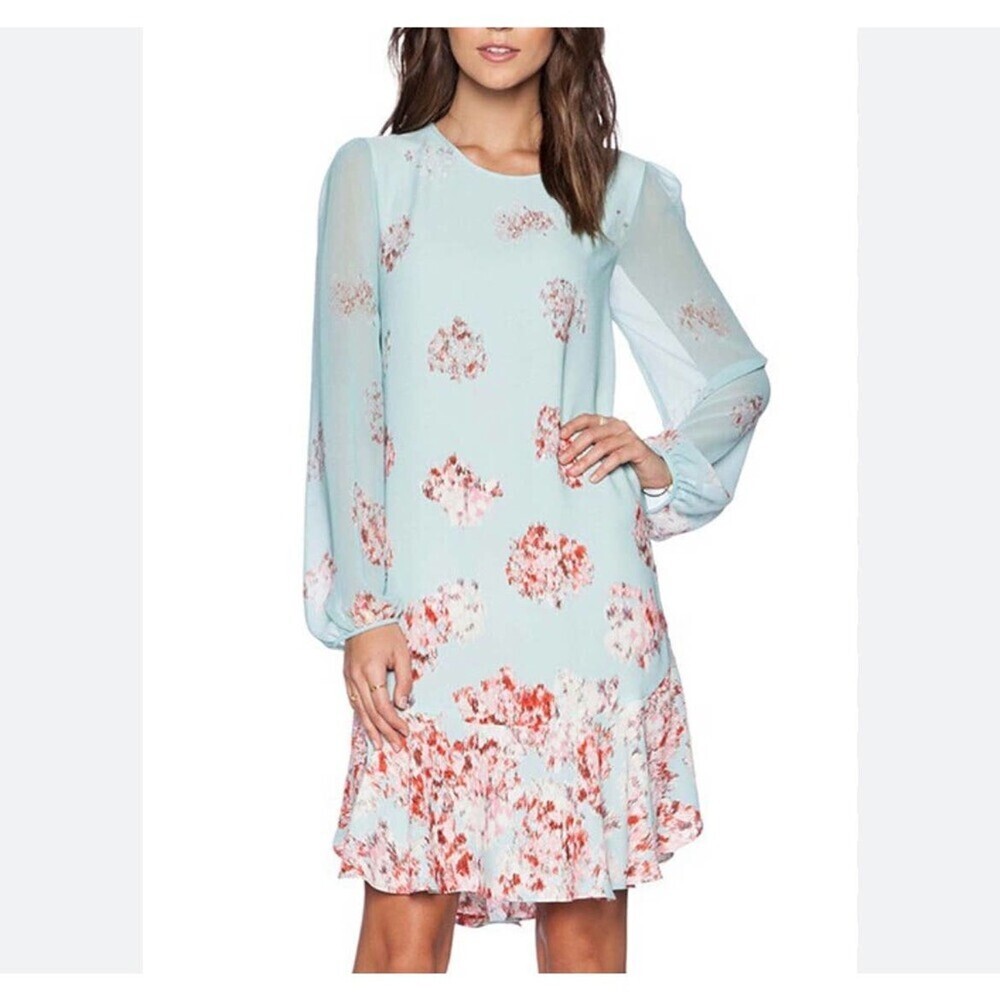 BCBG MaxAzria dress Bailee Long Sleeve Flounce Hem Floral Shift lightweight SZ M
